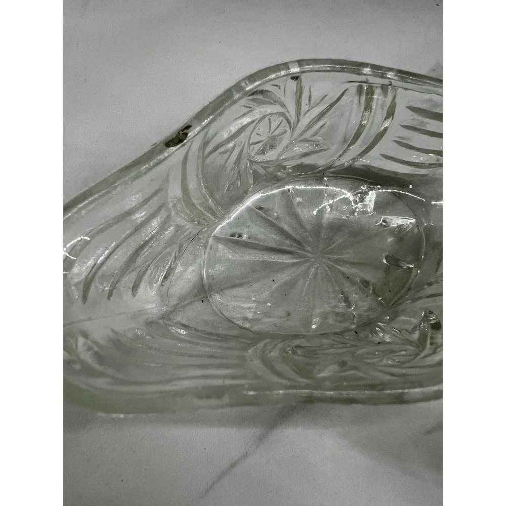 Vintage Swan On Basket Trinket Box Jewelry Box Candy Dish Pressed Cut Glass